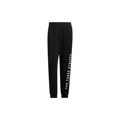 Alphabet Print Elastic Waist Casual Pants Unisex Bottoms Black IA9433