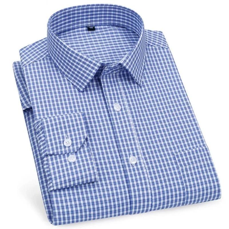Men's Business Casual Shirts Purple Blue Cotton Regular Fit Long Sleeve Classic Plaid Striped Checked Social Work Dress Shirts