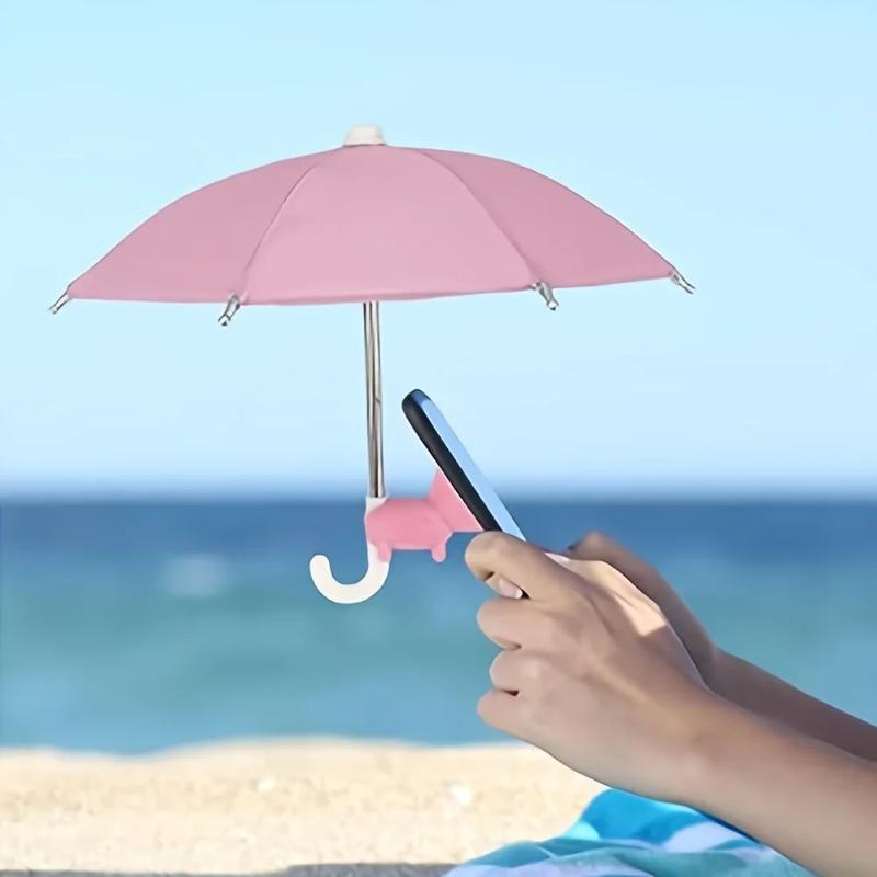 1Pc Mini Phone Umbrella with Pig Suction Cup Stand - Rain & Sun Shield for Smartphones, Reflective Screen Protector, Outdoor Use, Phone Protection