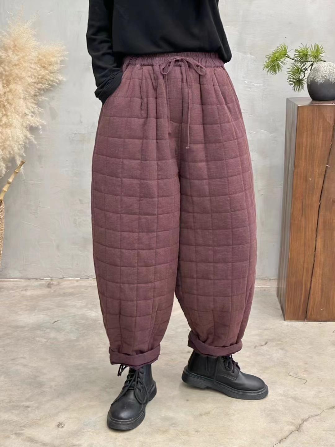 

Johnature Женские зимние винтажные однотонные шаровары с эластичной талией в китайском стиле, свободные брюки One Size фиолетовый