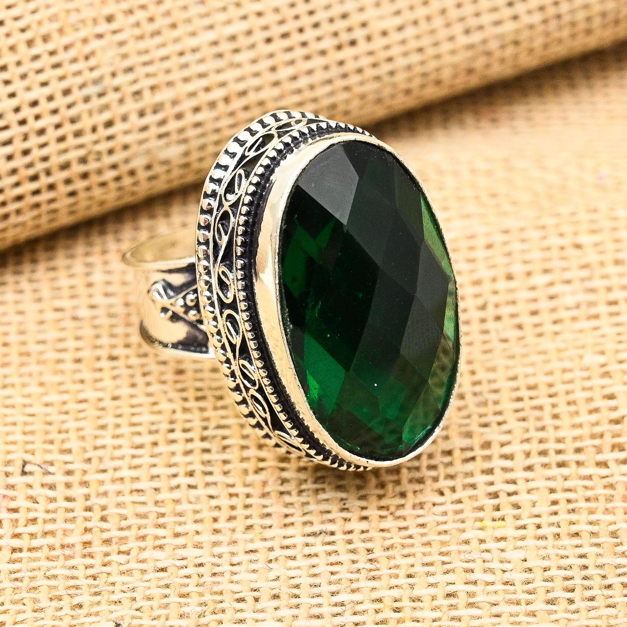 

Хром-диопсид-драгоценный камень из стерлингового серебра 925 пробы, красивое ювелирное кольцо ручной работы 12 зелёный