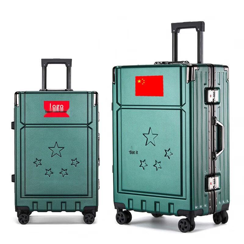 TieXueLing Commemorative Military Green Aluminum Frame Hardshell Suitcase 20 inches