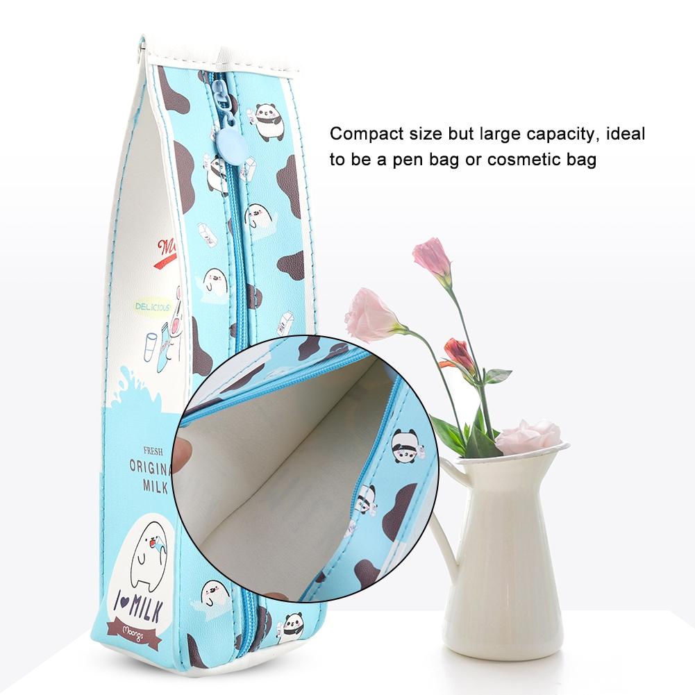 3Colors Cartoon Milk Stationery Bag Waterproof PU Large Capacity Pencil Case Storage Bag