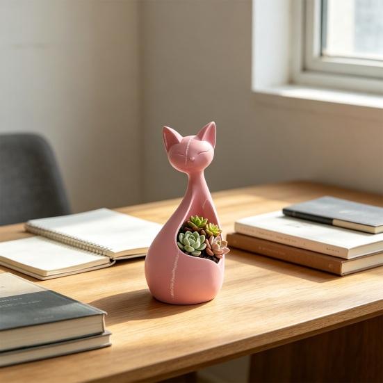 Flowerpot Ornament, with 3D Printed Cat Shape, Compact Size Dual Function Flowerpot And Storage Case for Home Office Desk