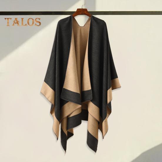 Women Warm Shawl Wrap Fall Winter Double-Sided Open Front Cape with Color Contrast Multiple Ways to Wear Poncho Sweater