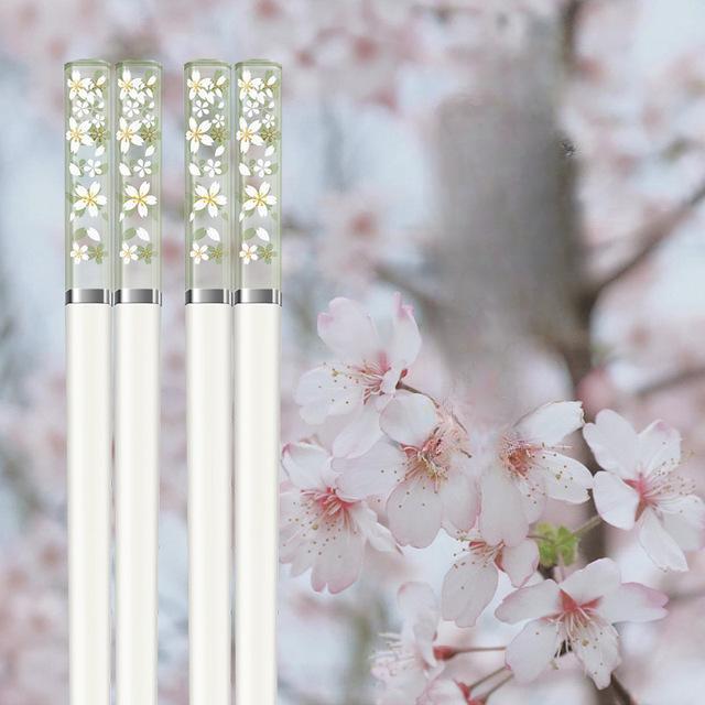 Amber Sakura Japanische Essstäbchen, rosa Kirschblüten-Sushi, wiederverwendbare Lebensmittelstäbchen, wunderschönes chinesisches Essstäbchen-Geschirr