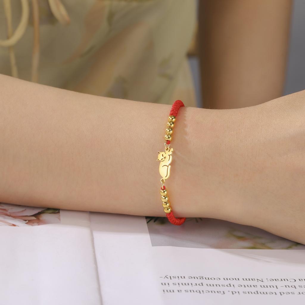 Stainless Steel Gold Cat Charm Bracelet for Women Braided Rope Bracelets Animal Kitten Jewelry Valentine Gift