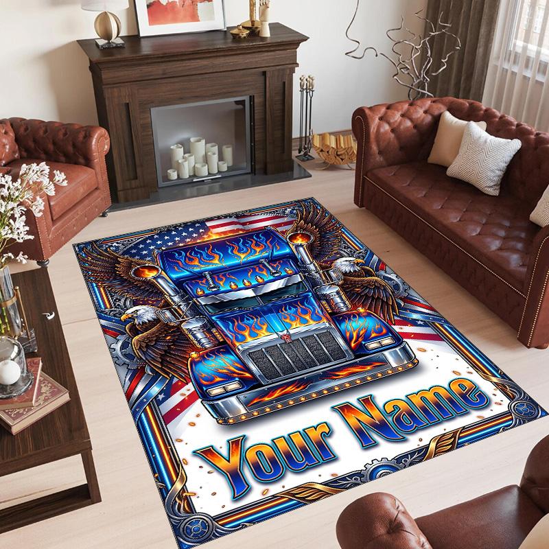 Truck Theme Crystal Velvet Rug Personalized Custom Name Text Soft Floor Mat Home Decor