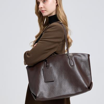 Foreign Trade Large Bag 2025 Autumn Winter New Large Capacity Top Layer Vegetable Tanned Leather Tote Bag High-Quality Texture Shoulder Bag