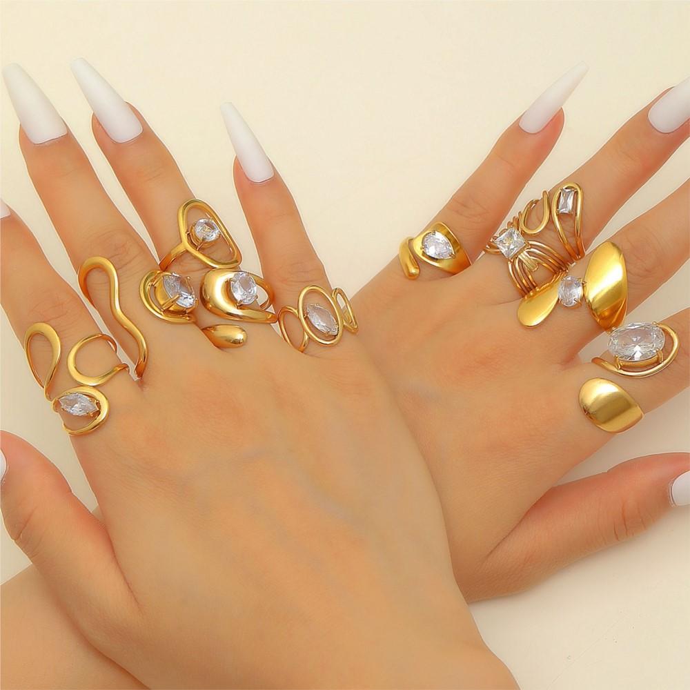316L Stainless Steel Zircon Inlay Irregular Ring Premium sense niche for Women Retro Metal Open Rings Party Jewelry Gifts