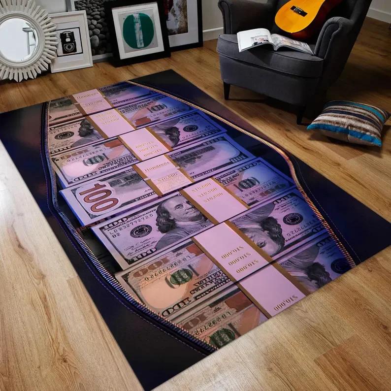 100 Dollar Bill Area Rug Non-Slip Polyester Money Rug Living Room and Bedroom Decoration Carpet