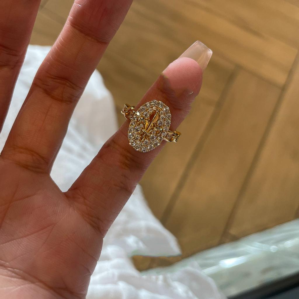 Xiaohongshu personalized stacking wearing gorgeous heavy industry gold row diamond ring flash old money wind versatile high-end ring