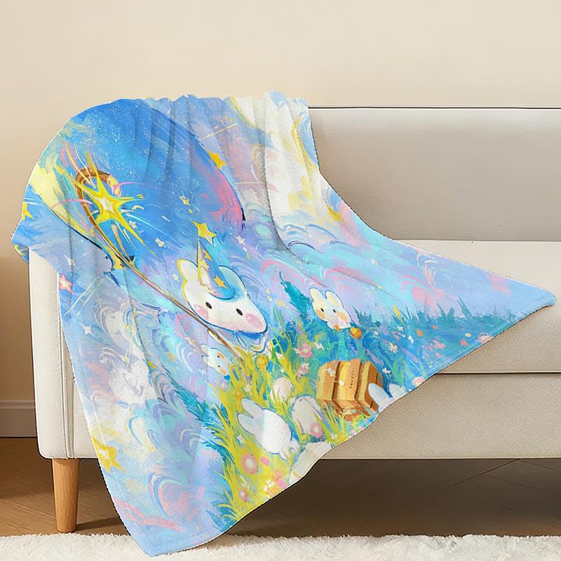 Cartoon Bunny Flannel Blanket Skin-friendly Plush, Soft & Cozy, Ideal for Home, Napping, Christmas & Halloween