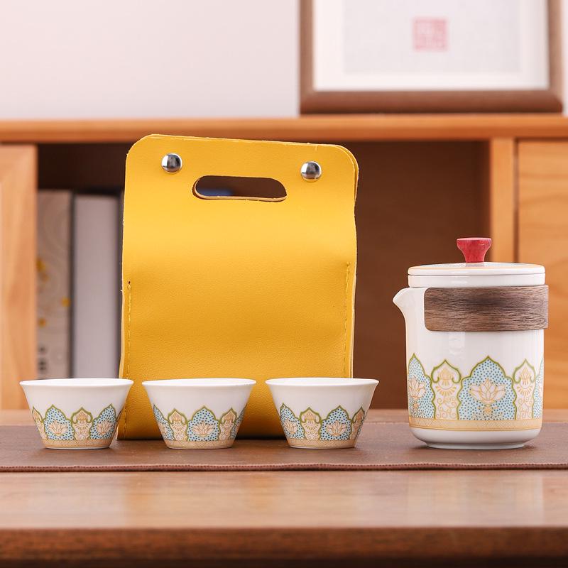 Portable Ceramic Gongfu Outdoor Tea Set with Kuaike Cups - Ideal for Business Gifts and Travel.