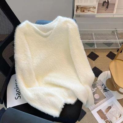 Real Shot Lazy Furry Bottomed Shirt Women's Autumn and Winter Imitation Mink Hair Milk Fufu Sweater Top Versatile