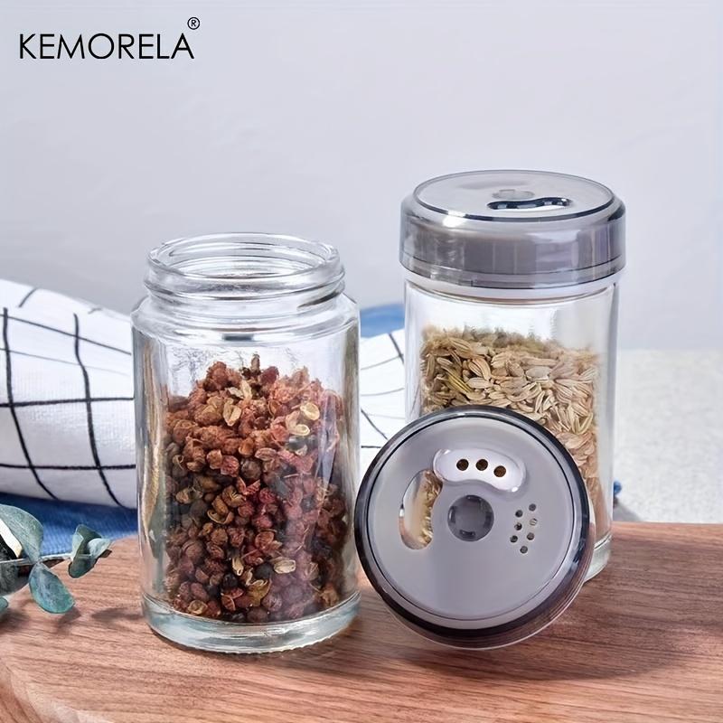 KEMORELA 360° Rotating Spice Bottle Set Glass Seasoning Storage Rack for Salt Sugar Pepper Kitchen Organizer