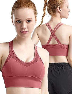 Kusumi Sports Yoga Top mit Kreuzrücken Stylischer BH mit Hohem Halt für Damen, Rutschfeste Cups, Mesh, (XL, Rosa)