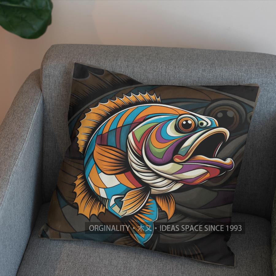 2D Colorful Fish Design Throw Pillow Cover Pattern Cushion Cover Suitable For Sofa Bedroom Car Pillow Cover