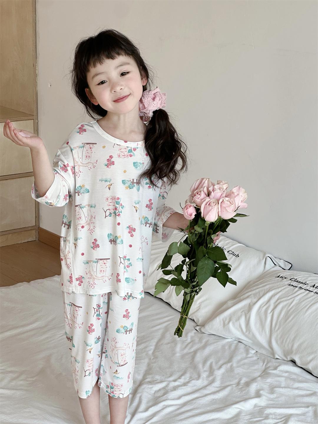 

Детский летний пижамный комплект - Тонкий, с рукавом семь восьмых для мальчиков и девочек, Детский костюм для кондиционирования воздуха Youkesi 120 cm