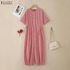 ZANZEA Women Casual Round Neck Short Sleeve Loose Grid Print Jumpsuits