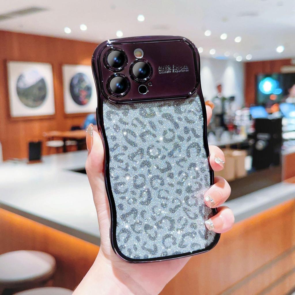Leopard Print Glitter Electroplated Phone Case for iPhone 14 Pro/16/11/17PM