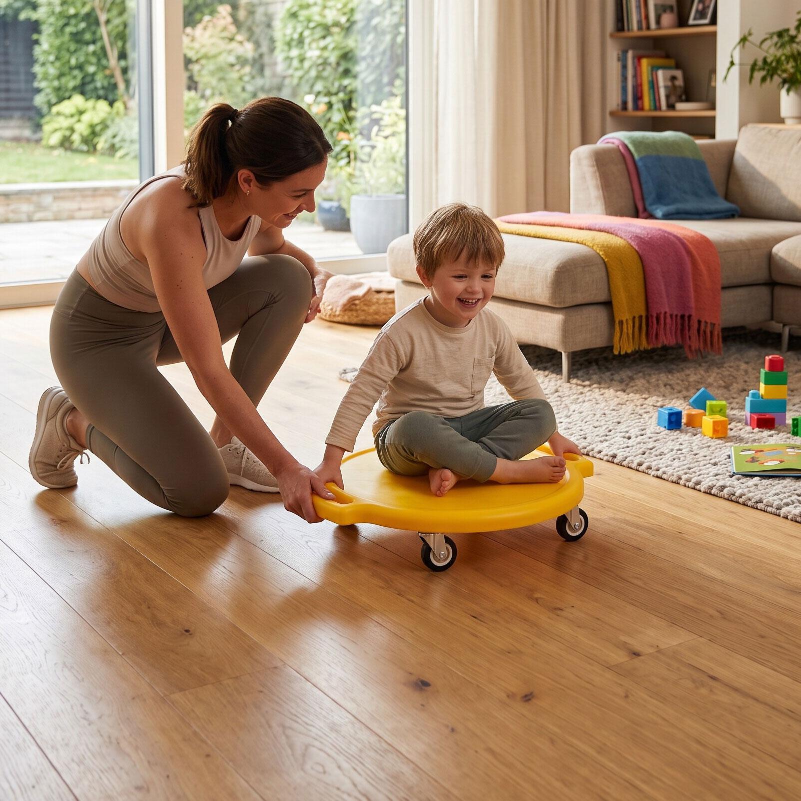 Sportstep Board met Handvat Rond Verdikt PP Vlakke Vloer Zittende Step Board 4 Wielen 220,5 lbs Laadvermogen