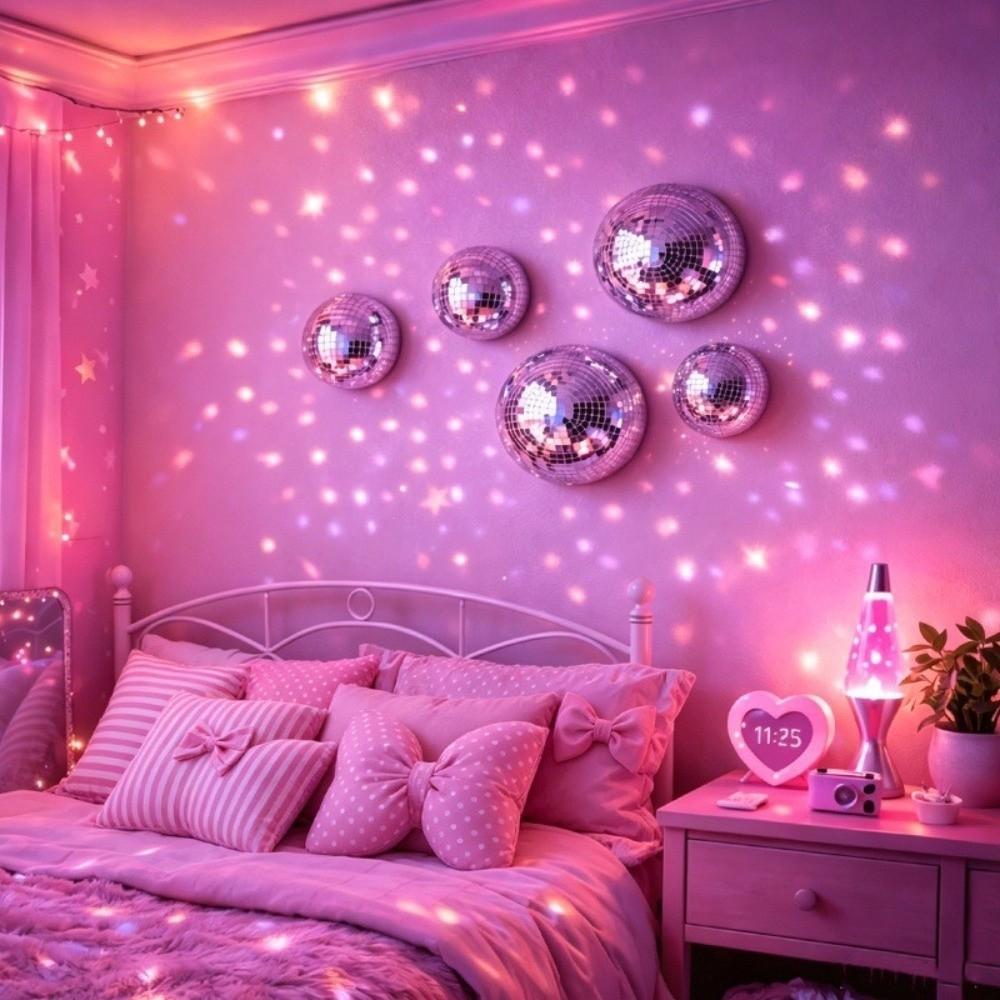 5Pcs Semicircle Mirror Disco Ball Wall Art Metallic Reflective Ball Ornament Party Background Decor