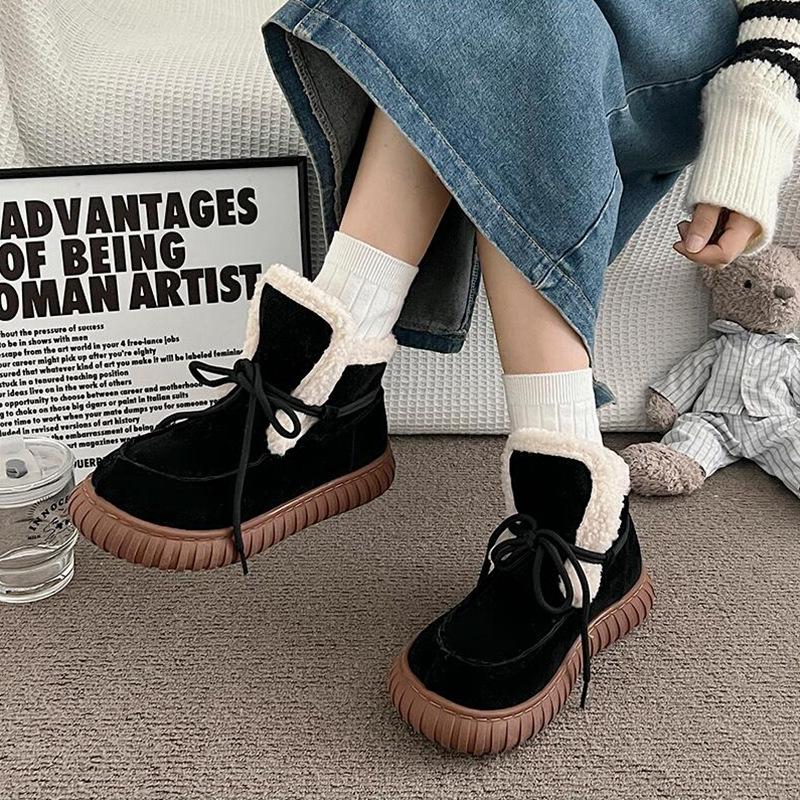 Damen Übergröße Dicke Sohle Winter Warm Fell Schneestiefel Gepolstert Gefüttert Stiefeletten Rutschfest Wandern Sport Baumwollstiefel