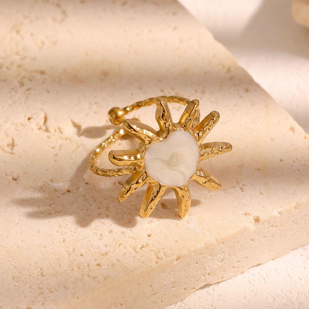 European Gold Sun Geometric Ring for Women - Stainless Steel, Irregular Design