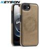 KEYSION Luxuriöse Retro PU-Lederhülle mit MagSafe für iPhone 17e 16e Magnetische stoßfeste Handy-Rückseite für iPhone 16e 17e 2026