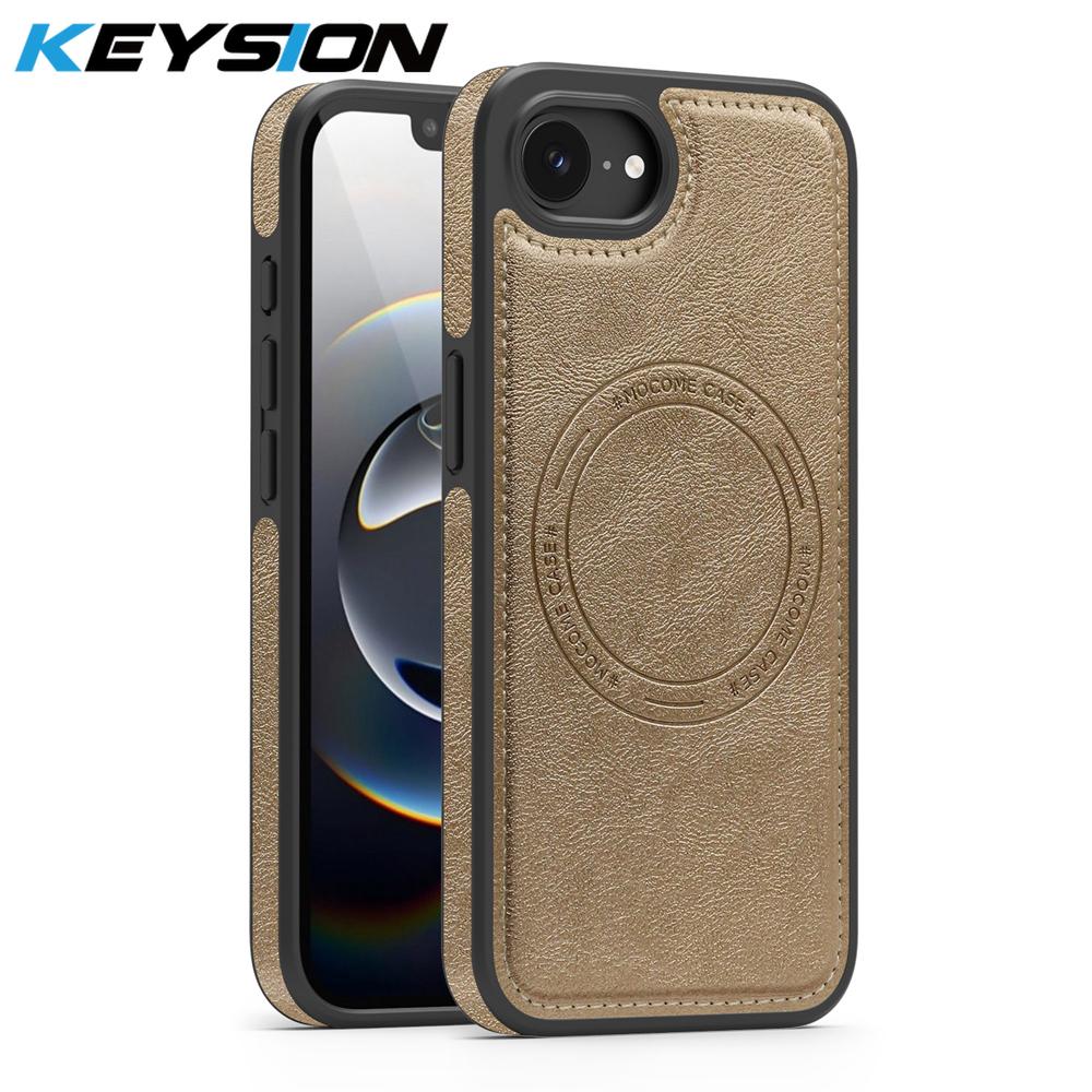 KEYSION Luxuriöse Retro PU-Lederhülle mit MagSafe für iPhone 17e 16e Magnetische stoßfeste Handy-Rückseite für iPhone 16e 17e 2026