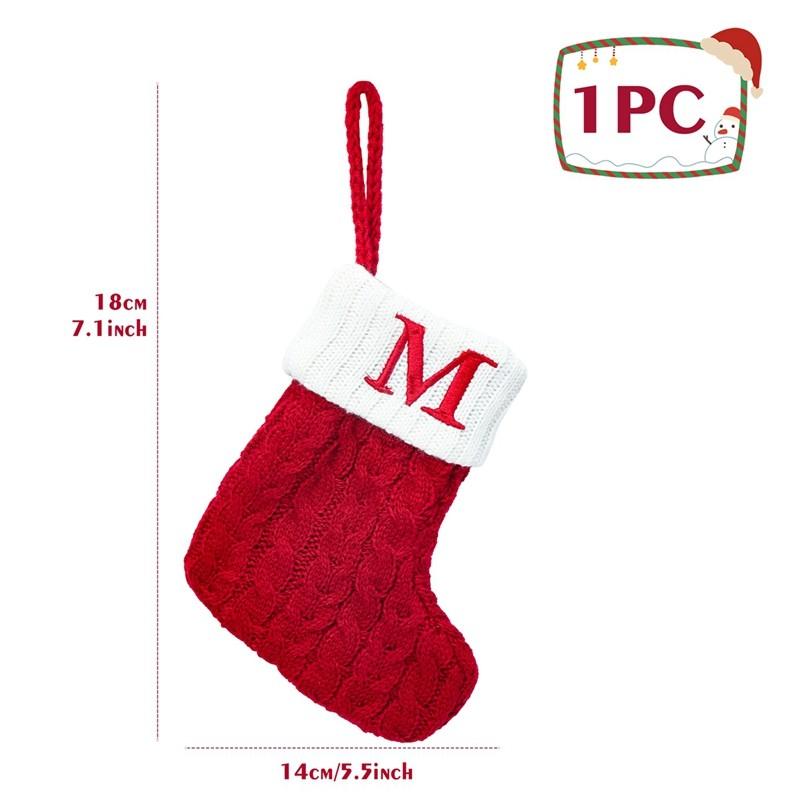 Christmas Socks Red Snowflake Alphabet Letters Knitting Stocking Christmas Tree Pendant Decoration For Home Xmas New Year Gift