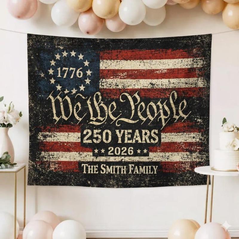 We the People 250th Anniversary Tapestry Customizable Patriotic Polyester Wall Hanging for Living Room Dorm Party Decor