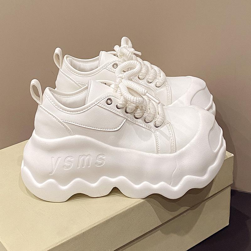 Fashion Cute Round Head Platform Sneakers Women Real Leather Lace-up Comfort 8CM THick Botton Sports Shoes Zapatillas De Mujer