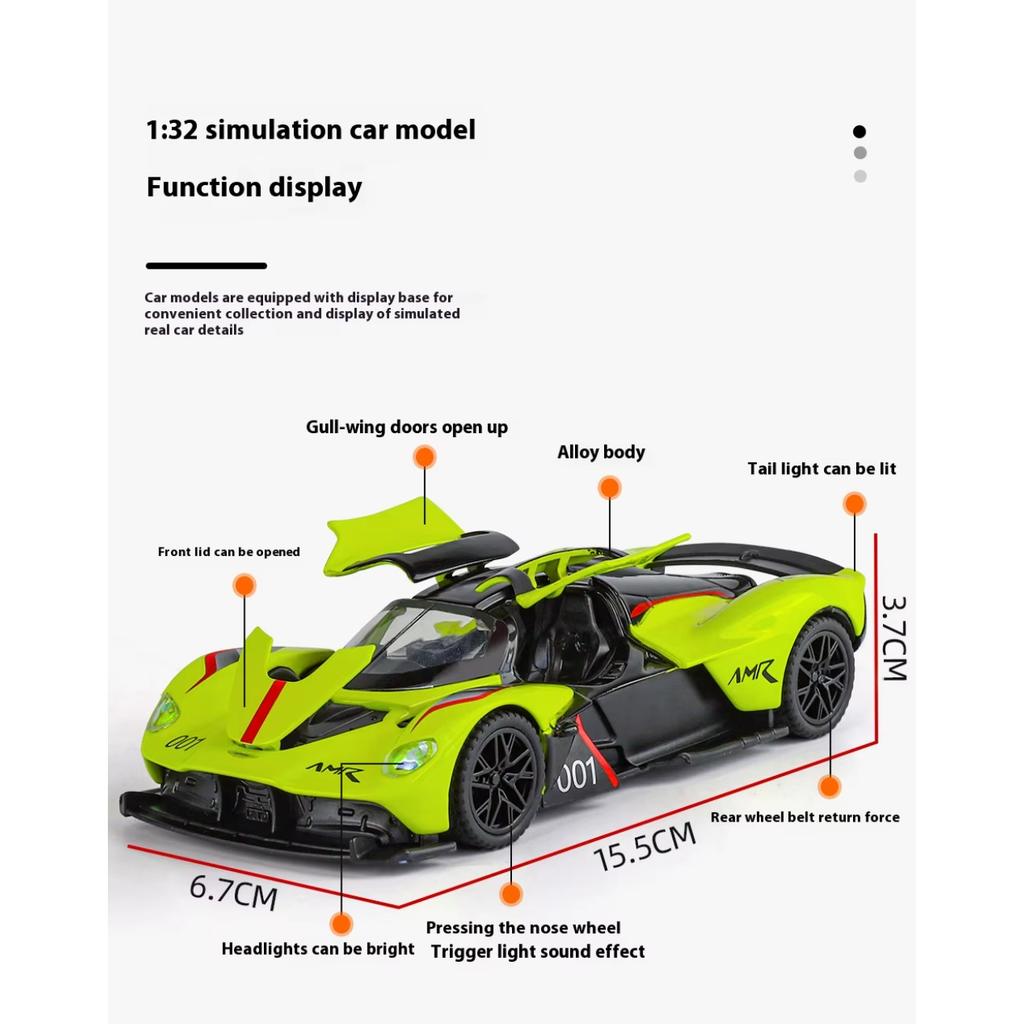 Martin Valkyrie Sportwagenmodell aus Legierung im Maßstab 1/32, Druckgussmetall, Super-Rennwagen, Fahrzeugmodell, Ton- und Lichtsimulation, Kinderspielzeuggeschenk