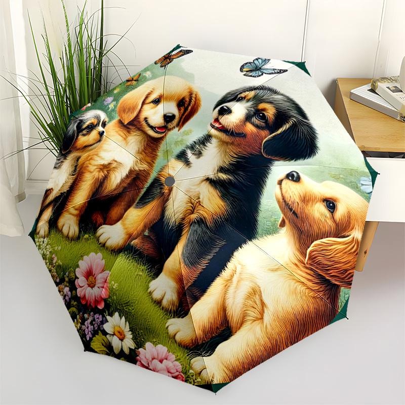 1pc Cute Puppies Artwork Folding Umbrella, Durable, Suitable for Outdoor Activities or Rain, Suitable for Commuting yy251027119