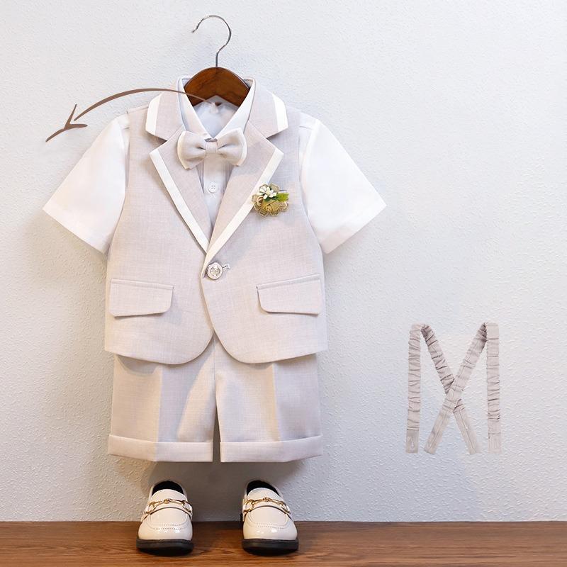 Boy Summer Vest Dress Suit Children's Host Piano Performance Photography Birthday Party Costume Kids Waistcoat Shorts Outfit