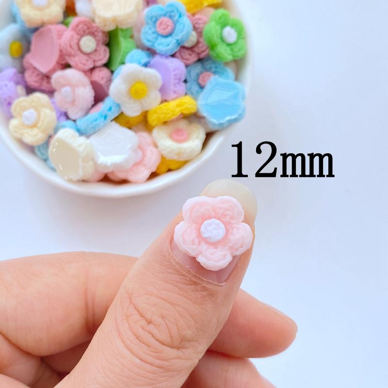 50Pcs New Cute Mini 12mm Simulated Yarn Flower Flat Back Fit Phone Manicure Deco Anicure Embellishments For Hair Bows Accessorie
