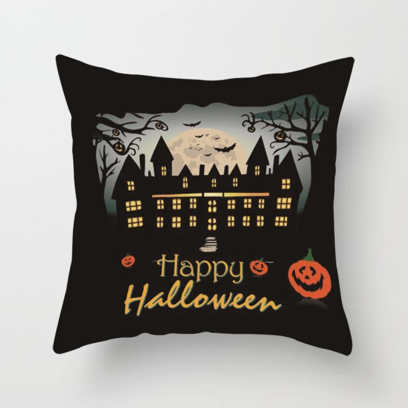Halloween Theme Horror Pumpkin Bat Print Pattern Cushion Cover Home Living Room Sofa Decoration Square Throw Pillow Cover