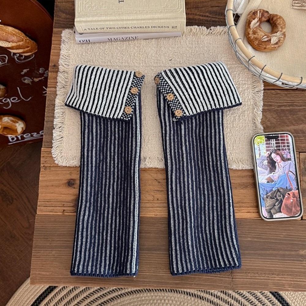 1 Pairr Vertical Striped Cuffed Leg Warmer Thickened Knit Knit Leg Sleeve Autumn Winter Wear