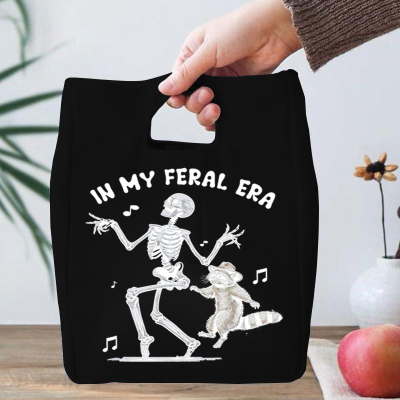 

Lunch Bag Gothic Raccoon and Feral Girl Halloween Print Food Thermal Tote Bags Portable Insulated Cooler Food Storage Lunch Bags