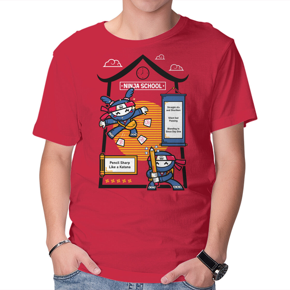 Unisex Crew Neck T-Shirt Ninja School Graphic Short Sleeve Casual Tee XS