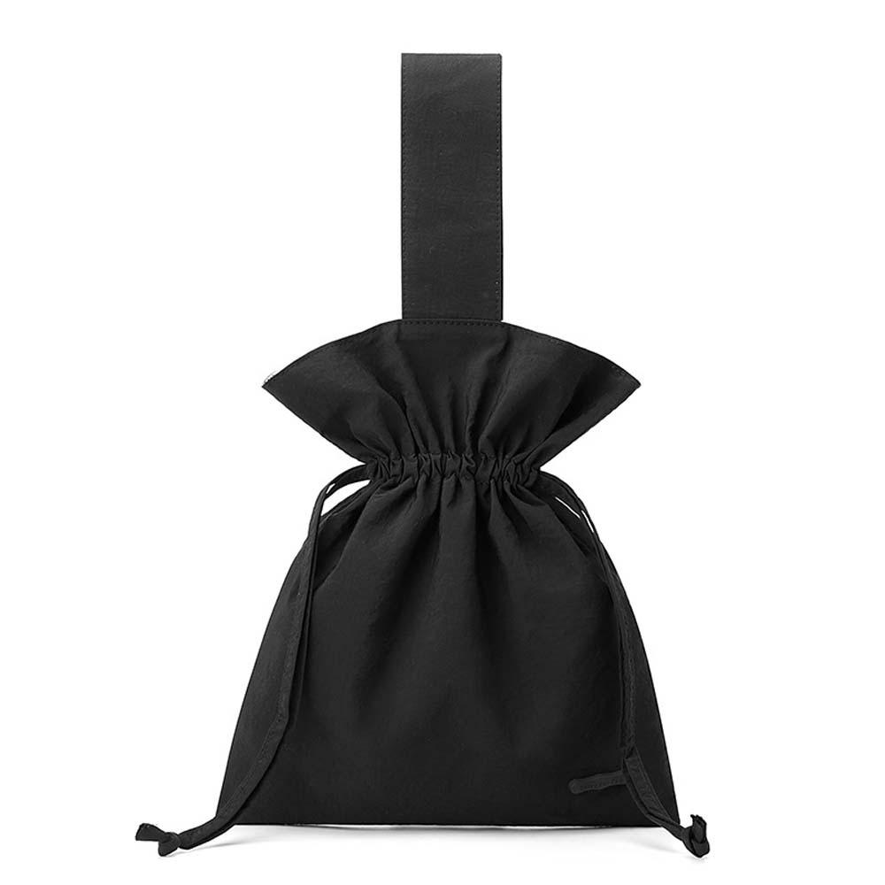Large Capacity Solid Color Handbag Portable Pleated Bucket Bag Nylon Drawstring Bag  Shopping