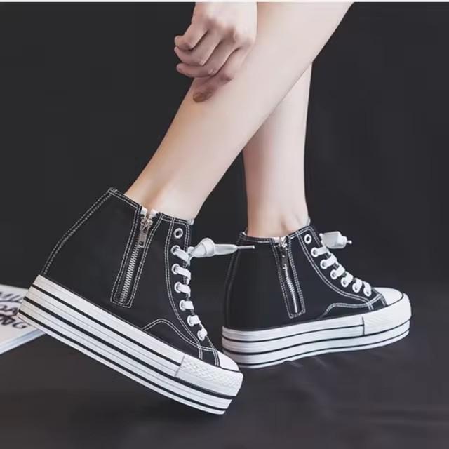 10cm Height Increasing Women Shoes Classic Breathable Canvas Shoe Fashion Thick Sole Sneakers for Women Platform Vulcanize Shoes