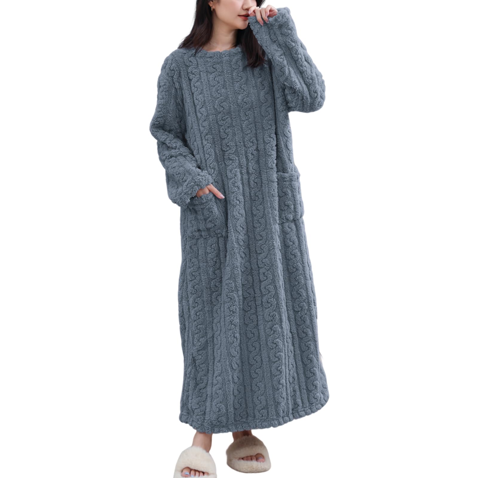 

Пушистый Милый Длинный Пушистый Идеально для Осени и Зимы [Leadamon-oee] Женская Пижама, Домашняя одежда, Платье, Ночная рубашка, Толстый, Рукав, Одежда для сна, Халат, синий