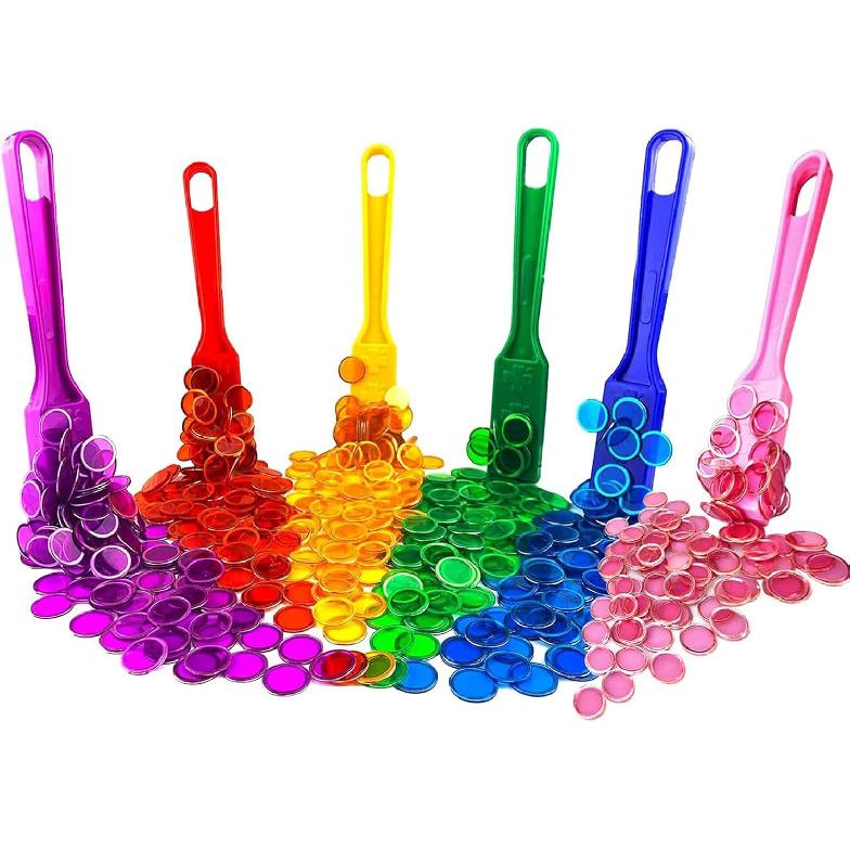 Magnetic Bingo Chips Set - 6 Colors Magnetic Wands with 600 Metal Tokens for Family Lotto Game, Sensory Bins, Counting and Sorting, Class Math