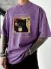 Cats Love To Drink Coffee Print Men Washed TShirt Casual Loose T Shirts Summer Cotton Streetwear Soft Breathable Short Sleeve