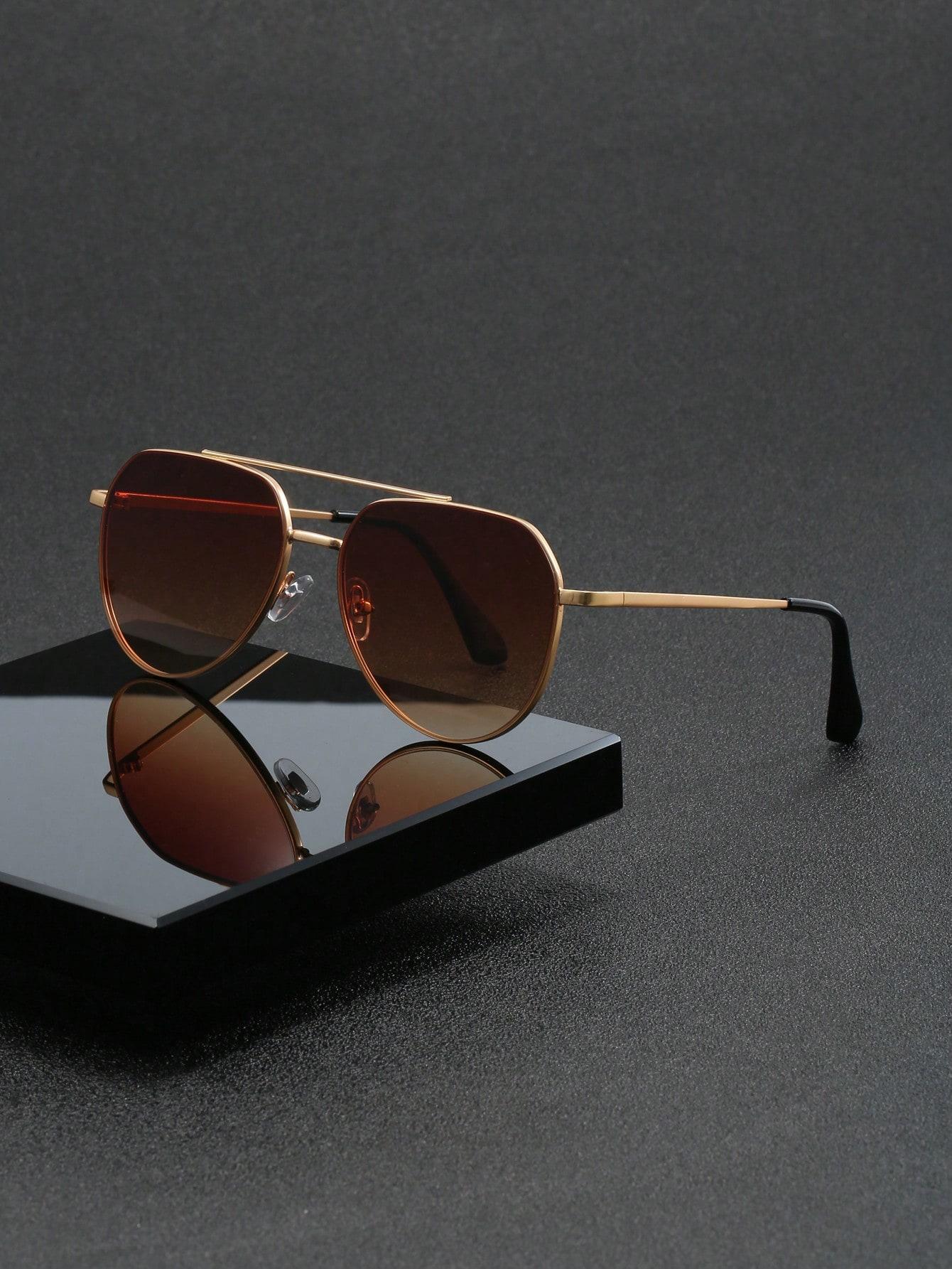 

1 pair of men s brown metal frame oval high-end stylish versatile fashion sunglasses suitable for outdoor sun protection коричневый