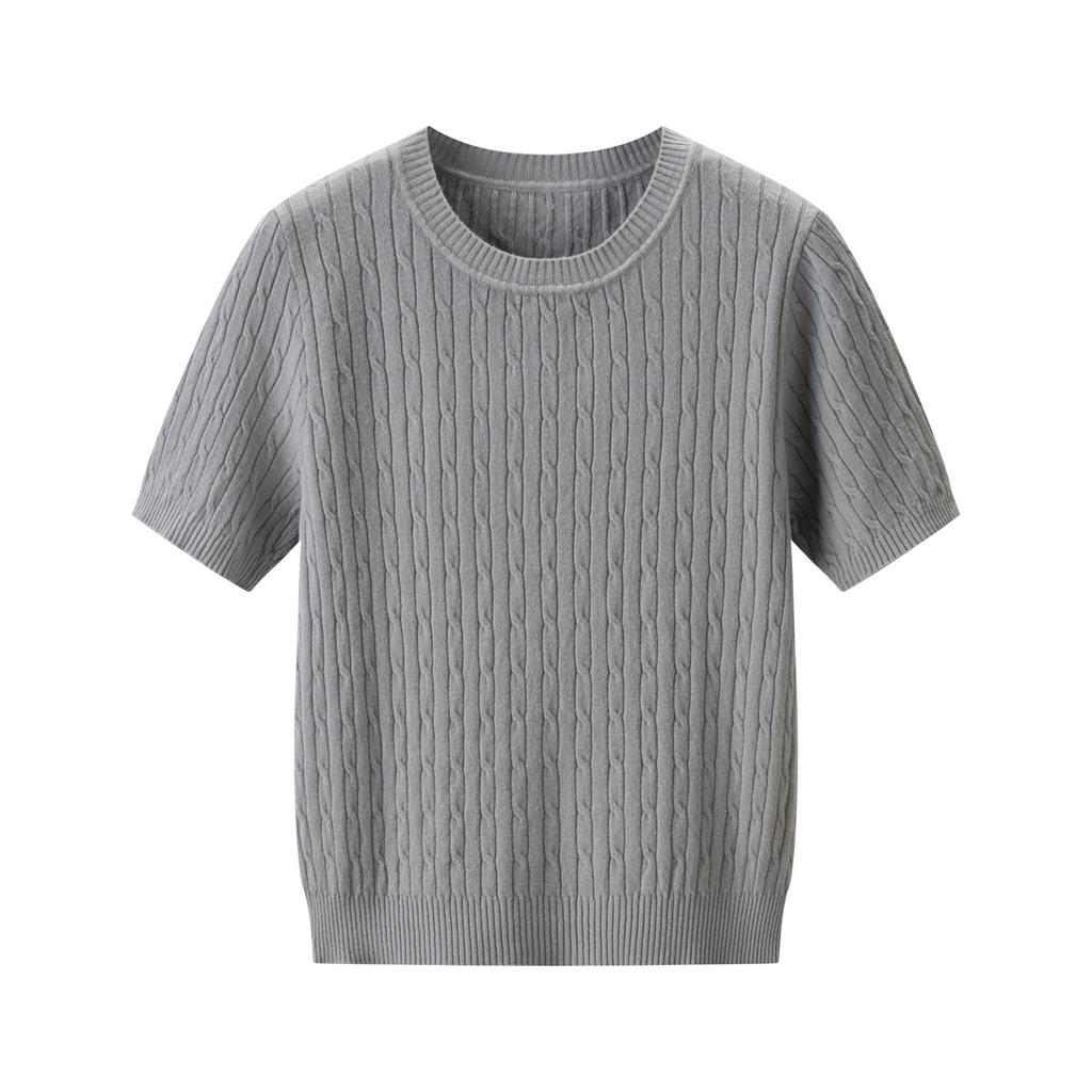 New Fashion Versatile Twist Crew Neck Knitted Short Sleeve T-Shirt Commuter Casual Pullover