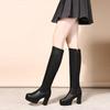Fleece thermal long leather boots women's super high heel side zipper knee boots high heel waterproof table long boots 2025 winter